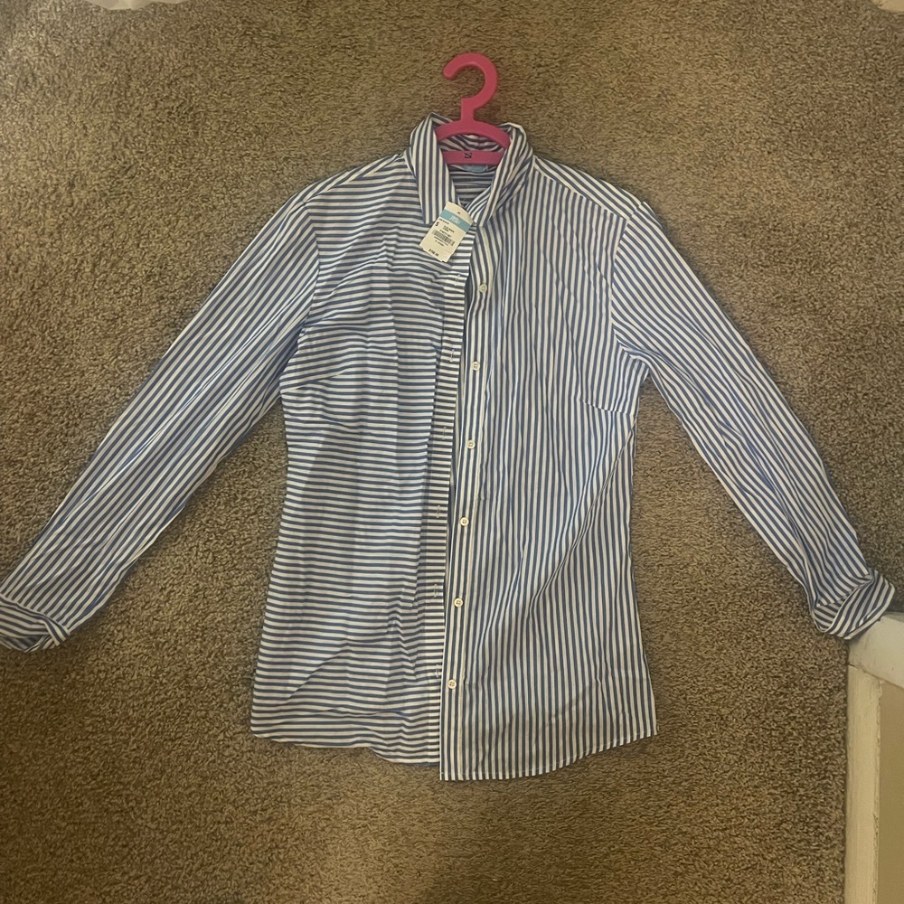 J. McLaughlin Blue and White Striped Blouse